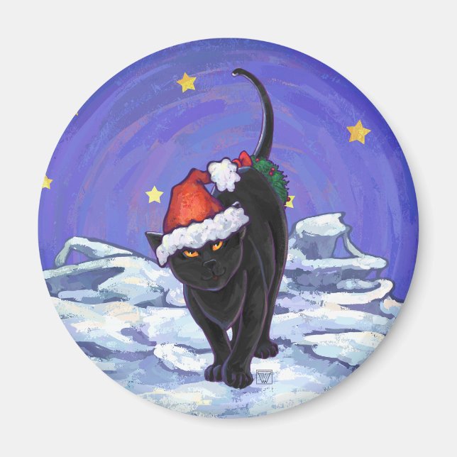 Starry Night Black Cat-jul Magnet (Framsidan)