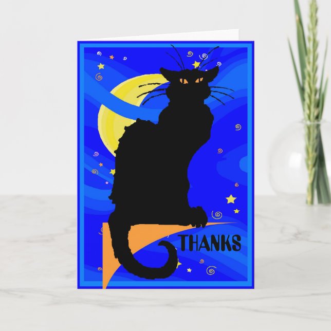 Starry Night Black Cat THANKS Kort (Framsida)