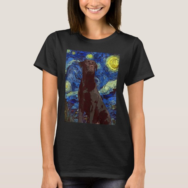 Starry Night Black Giant Labrador Hund Painting Hu T Shirt (Framsida)