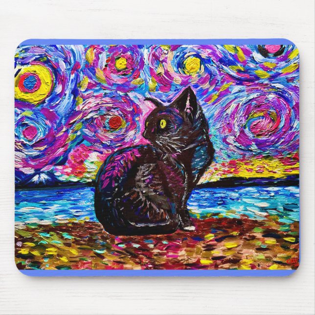 Starry Night Black Kattunge Mouse Pad Musmatta (Framsidan)
