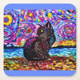 Starry Night Black Kattunge Underlägg Papper Kvadrat