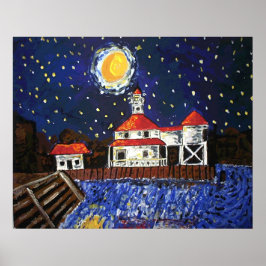 Starry Night Black Lighthouse Poster