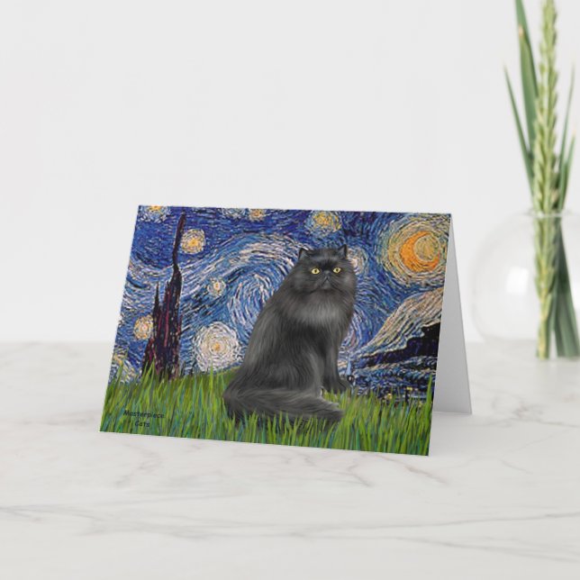 Starry Night - Black Persian cat Kort (Framsida)