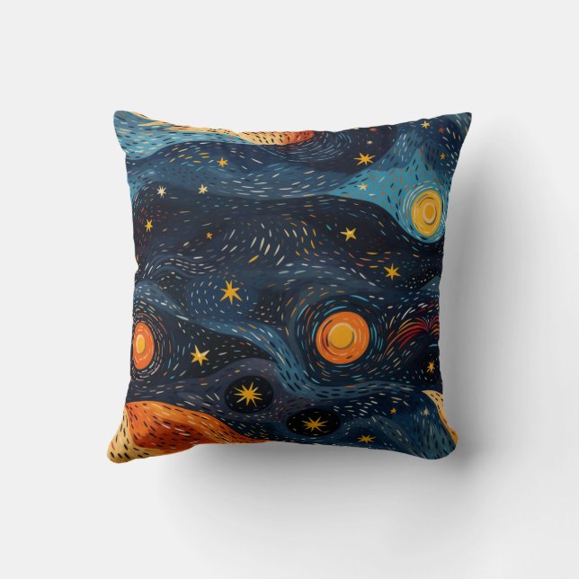 "Starry Night Blue and Orange Kudde (Baksida)