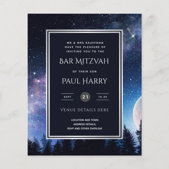 Starry Night Blue Bar Bat Mitzvah-inbjudningar (Framsida)