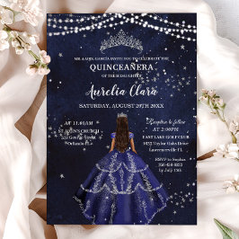 Starry Night Blue Dress Silver Quinceañera Inbjudningar