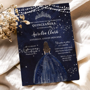 Starry Night Blue Dress Silver Quinceañera Inbjudningar
