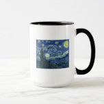 Starry Night, Blue Fransk Stars, Vincent Van Gogh Mugg<br><div class="desc">En stad i Fransken "Saint Remy" är en stad med stjärnans ljusstyrka på en blå stjärnbergart. Nattens himlar över landskapet snurrar med vita moln,  stjärnor och skarp gult i måne midnatt. Vintage post impressionist oljemålning konstverk är av Vincent Van Gogh.</div>