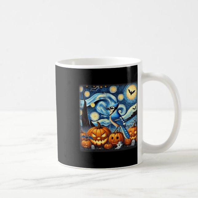 Starry Night Blue Jay Halloween Kaffemugg (Höger)