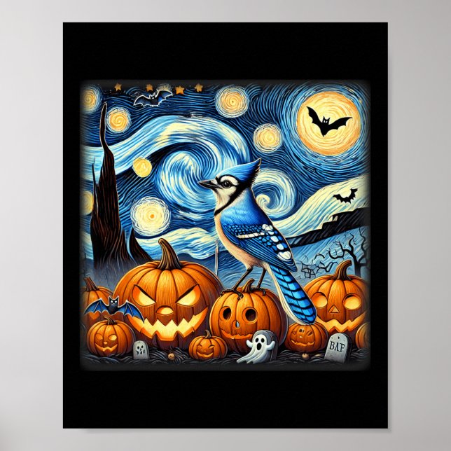 Starry Night Blue Jay Halloween Poster (Framsidan)