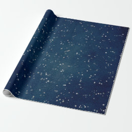 Starry Night Blue Navy Dots Grått Silver Confetti Presentpapper