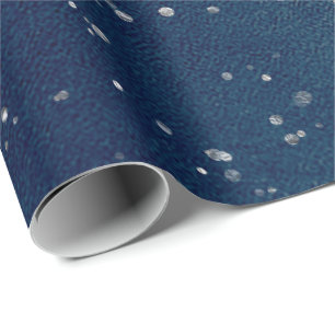Starry Night Blue Navy Dots Grått Silver Confetti Presentpapper