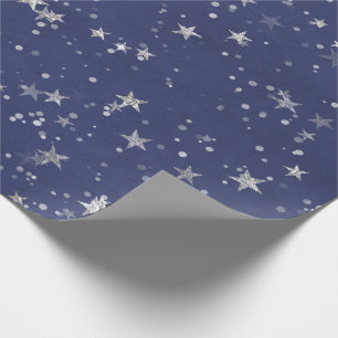 Starry Night Blue Navy Grått Silver confetti Presentpapper
