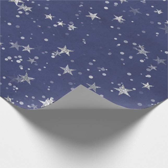 Starry Night Blue Navy Grått Silver confetti Presentpapper (Hörn)