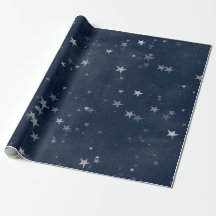 Starry Night Blue Navy Stars Grått Silver Confetti