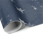 Starry Night Blue Navy Stars Grått Silver Confetti Presentpapper<br><div class="desc">FlorenceK design Delikat skogsbergsskog pappert.</div>