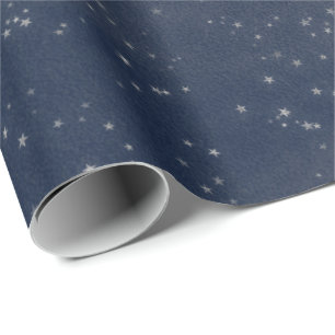 Starry Night Blue Navy White Grått Silver confetti Presentpapper