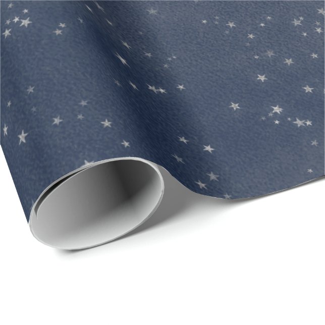 Starry Night Blue Navy White Grått Silver confetti Presentpapper (Rullad Hörn)