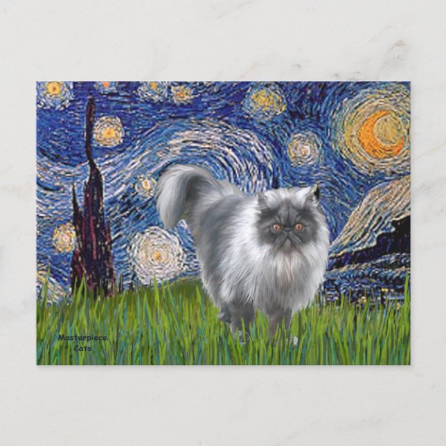Starry Night - Blue Smoke Persian cat Vykort (Framsida)