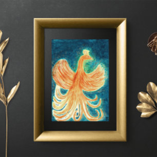 Starry Night Blue Stigning Phoenix Watercolor Poster