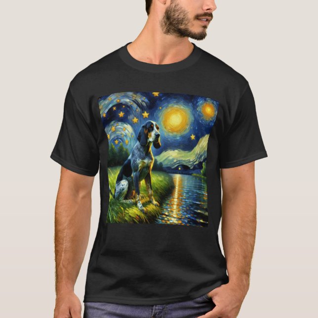 Starry Night Bluetick Coonhound Hund Van Gogh Älsk T Shirt (Framsida)