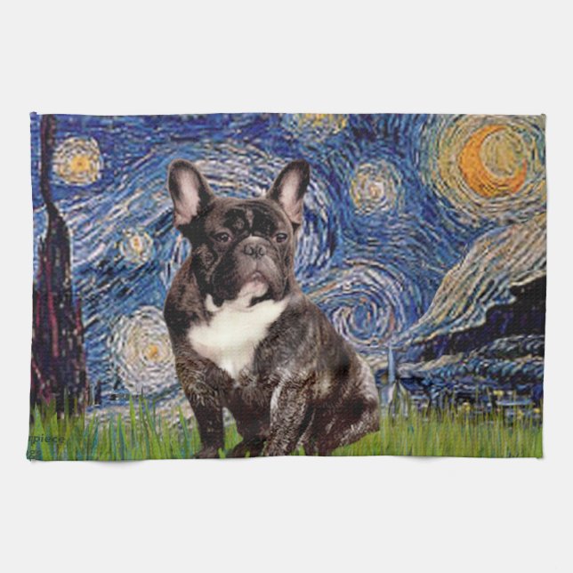 Starry Night - Brindle Fransk Bulldog Kökshandduk (Horisontell)