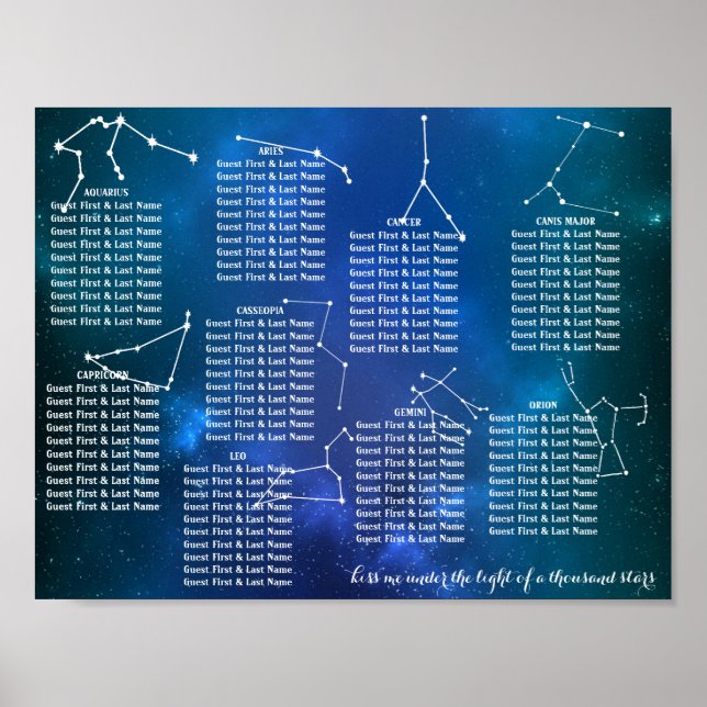 Starry Night Bröllop Bord Seating Poster (Framsidan)