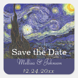 Starry Night bröllop spara datum Fyrkantigt Klistermärke