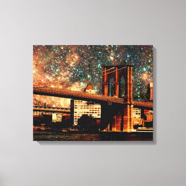 Starry Night Brookyn Bridge Wrapped Canvas (Framsida)