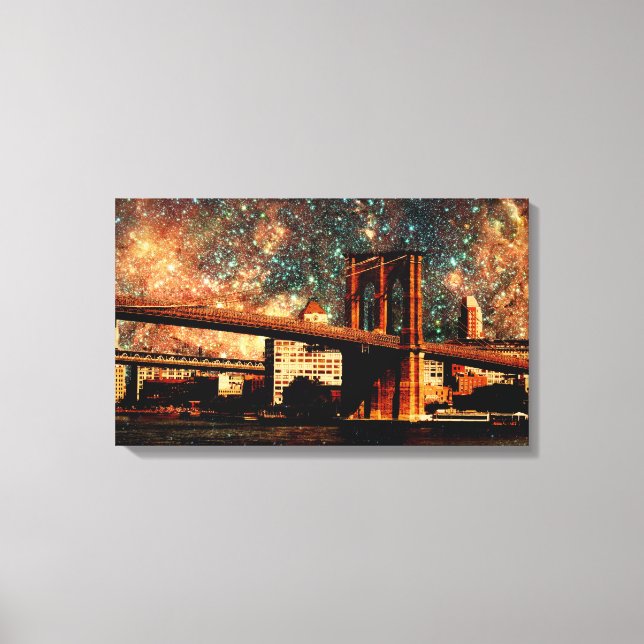 Starry Night Brookyn Bridge Wrapped Canvas (Framsida)