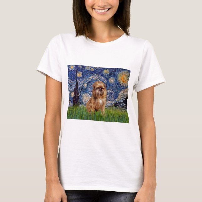 Starry Night - Brown Brussels Griffon T-shirt (Framsida)