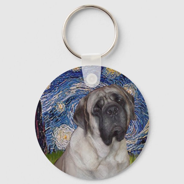 Starry Night - Bull Mastiff Porträtt Nyckelring (Framsida)