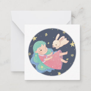 Starry Night Bunny & Girl Illustration Anteckningskort
