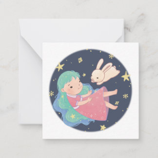 Starry Night Bunny & Girl Illustration Anteckningskort