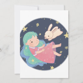 Starry Night Bunny & Girl Illustration Inbjudningar
