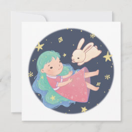 Starry Night Bunny & Girl Illustration Inbjudningar