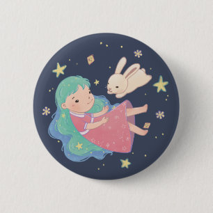 Starry Night Bunny & Girl Illustration Knapp