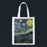 Starry Night by van Gogh Återanvändbar Påse<br><div class="desc">Van Gogh var besatt av symbolen för lysande föremål och för färg. Lampan var en symbol för lugn och säkerhet. Stjärnan symboliserade tro och gasljus,  mänskliga realiteter. Djupt ultramarinblått var oändligt.</div>