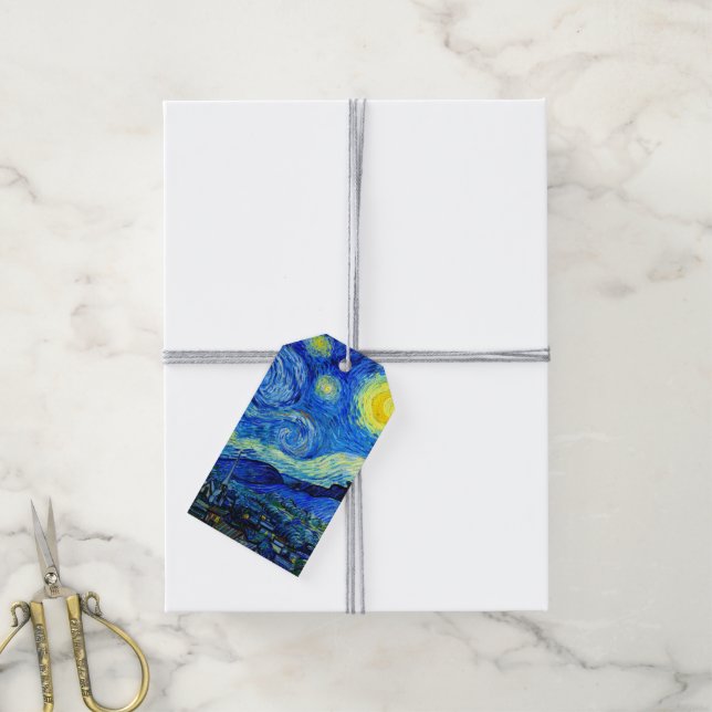 Starry Night by Van Gogh Fine Art Presentetikett (Med Snöre)