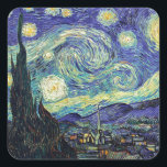 Starry Night by van Gogh Fyrkantigt Klistermärke<br><div class="desc">Van Gogh var besatt av symbolen för lysande föremål och för färg. Lampan var en symbol för lugn och säkerhet. Stjärnan symboliserade tro och gasljus,  mänskliga realiteter. Djupt ultramarinblått var oändligt,  medan rött och grönt uttryckte "detta fruktansvärda sak,  manar passioner.</div>