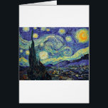 Starry Night by van Gogh Hälsningskort<br><div class="desc">Van Gogh var besatt av symbolen för lysande föremål och för färg. Lampan var en symbol för lugn och säkerhet. Stjärnan symboliserade tro och gasljus,  mänskliga realiteter. Djupt ultramarinblått var oändligt,  medan rött och grönt uttryckte "detta fruktansvärda sak,  manar passioner.</div>