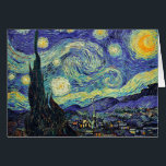 Starry Night by van Gogh Hälsningskort<br><div class="desc">Van Gogh var besatt av symbolen för lysande föremål och för färg. Lampan var en symbol för lugn och säkerhet. Stjärnan symboliserade tro och gasljus,  mänskliga realiteter. Djupt ultramarinblått var oändligt,  medan rött och grönt uttryckte "detta fruktansvärda sak,  manar passioner.</div>