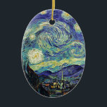 Starry Night by van Gogh Julgransprydnad Keramik<br><div class="desc">Van Gogh var besatt av symbolen för lysande föremål och för färg. Lampan var en symbol för lugn och säkerhet. Stjärnan symboliserade tro och gasljus,  mänskliga realiteter. Djupt ultramarinblått var oändligt,  medan rött och grönt uttryckte "detta fruktansvärda sak,  manar passioner.</div>