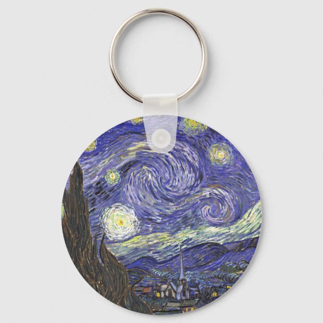Starry Night by Van Gogh round keychain Nyckelring (Framsida)