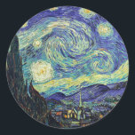 Starry Night by van Gogh Runt Klistermärke<br><div class="desc">Van Gogh var besatt av symbolen för lysande föremål och för färg. Lampan var en symbol för lugn och säkerhet. Stjärnan symboliserade tro och gasljus,  mänskliga realiteter. Djupt ultramarinblått var oändligt,  medan rött och grönt uttryckte "detta fruktansvärda sak,  manar passioner.</div>