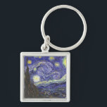 Starry Night by Van Gogh square keychain Fyrkantig Silverfärgad Nyckelring<br><div class="desc">Starry Night av Van Gogh för konsten älskare eller drömmaren i ditt liv.</div>