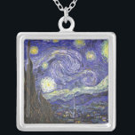 Starry Night by Van Gogh square necklace Silverpläterat Halsband<br><div class="desc">Starry Night av Van Gogh för konsten älskare eller drömmaren i ditt liv.</div>
