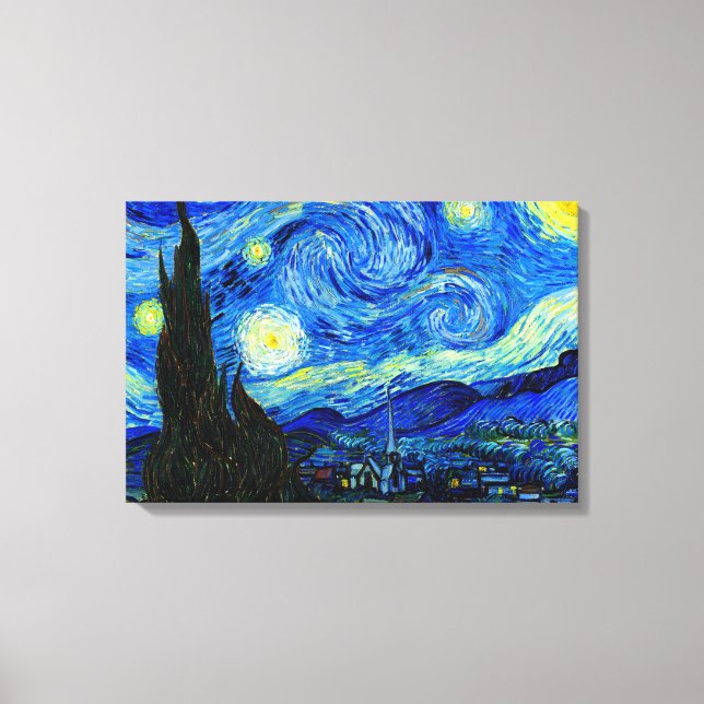 Starry Night by Van Gogh Triple Panel Kanvastryck (Framsida)