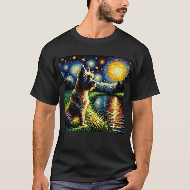 Starry Night Cairn Terrier Hund Van Gogh Älskare T Shirt (Framsida)