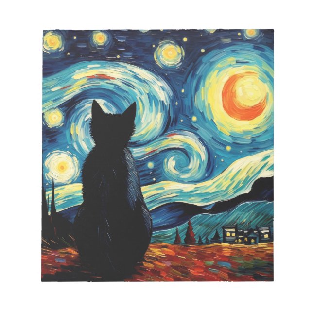 Starry Night Cat Anteckningsblock (Framsida)